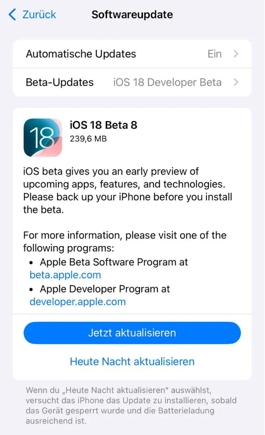 射洪苹果手机维修分享苹果 iOS / iPadOS 18 开发者预览版 Beta 8 发布 